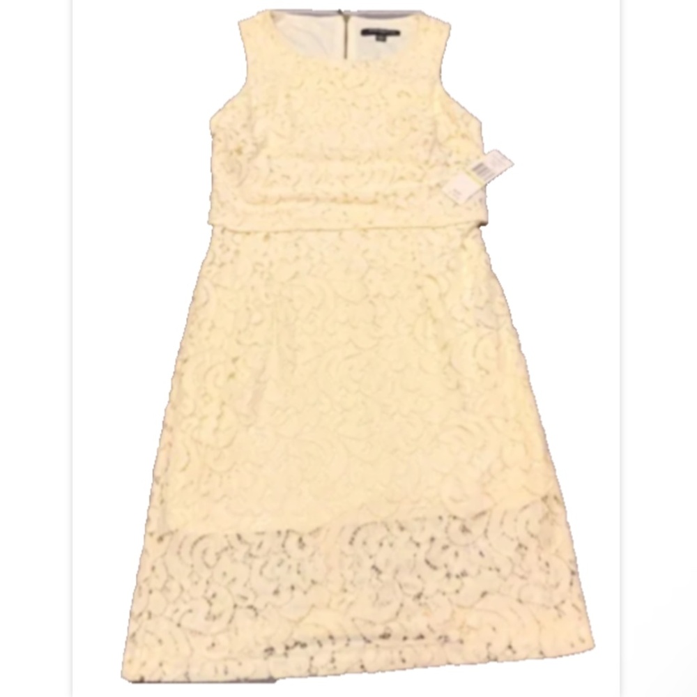 NWT  Sharagano Cream Ivory Lace Blouson Sleeveless Dress w/ Lining sz 4 Spring